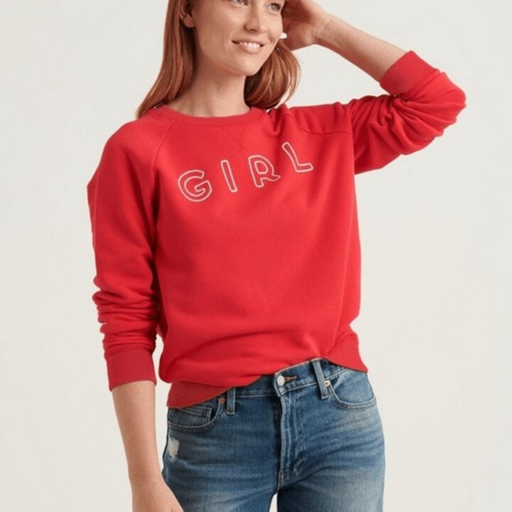 Lucky Brand Womens‎ Red Girl Graphic Embroidered Raglan Sweatshirt Size M